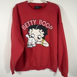 Betty Boop Red Graphic Sweatshirt Women's Size M Betty Boop Character Print‎